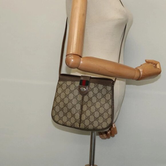 GUCCI GG Supreme Web Sherry Line Bag PVC Beige Gold 10 02 037 Auth 119034 - Picture 3 of 16